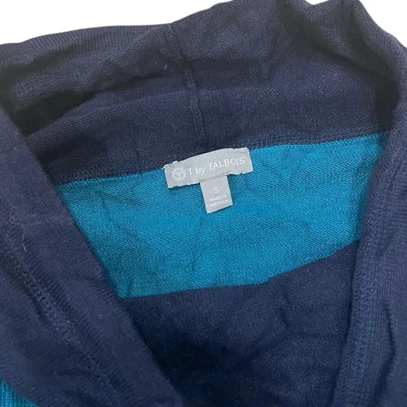 T by Talbots Teal Color Block Cowl Neck Pullover Sweater S - Picture 3 of 4
